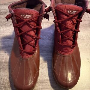 Sperry Two-Tone Burgundy and Brown Waterproof Duck Boots